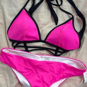 PINK Victoria's Secret Pink and Black Bikini Swim Bikini